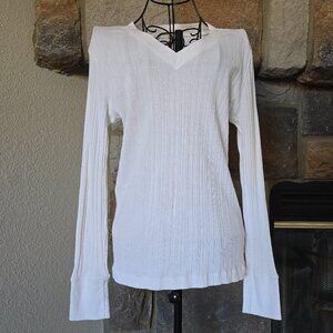 Ribbed Long Sleeve Cotton V-Neck Top
